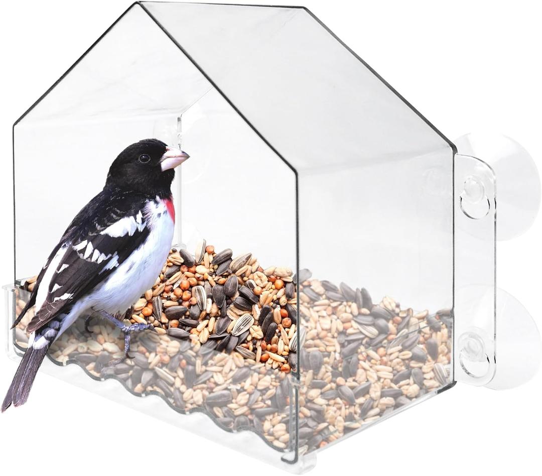 Nature's Way Win-3 Clear View Window Bird Feeder with Strong Suction Cups, Transparent Outdoor Wild Bird Seed Feeder and Dcor, 2 Cup Capacity, Clear, 6.5"
