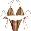 ZAFUL 2 Piece Triangle Bikini for Women Knitted Rope Halter Bikini Sets Sexy Bathing Suit Side Tie Swimsuits Beachwear (Small, Brown)