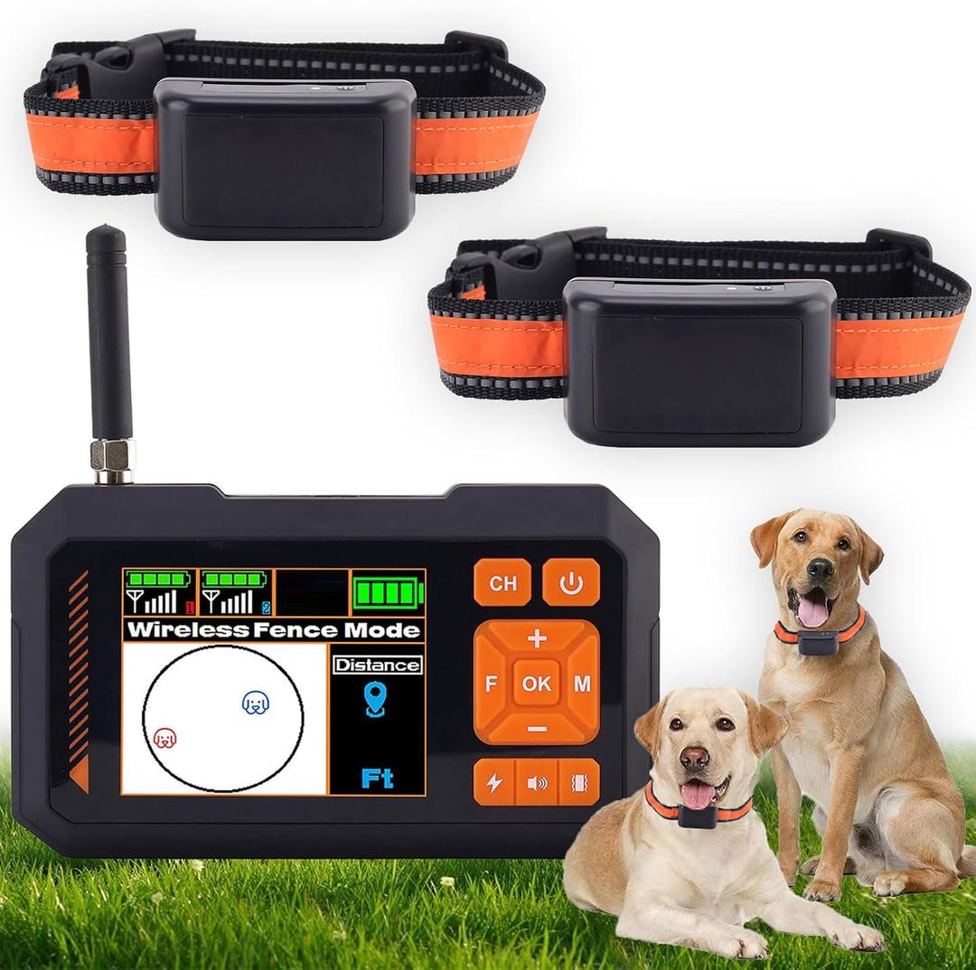 2026 Smart GPS Wireless Dog Fence System for 2 Dogs,Portable 3 in 1 Waterproof Training Shock Collar with Control,Perimeter Collar Up to 2000ft Adjustable Electric Fence for Dogs