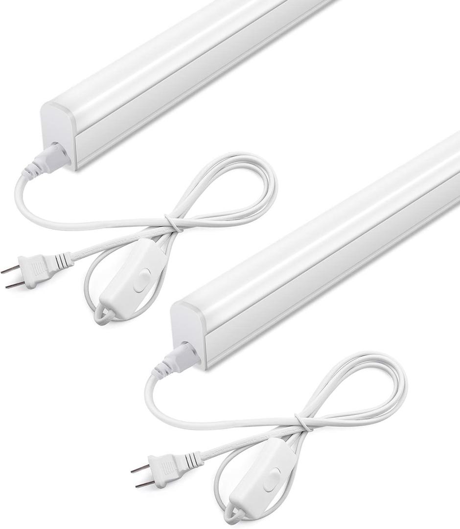 LED Shop Light 2FT, 1100lm, 6000K, 10W, Under Cabinet LED T5 Fixture and Under Counter Lights for Kitchen, Corded Electric with ON/Off Switch (Pack of 2)