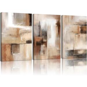 LYYGLYY 3Pcs Framed Brown and Black Canvas Wall Art 16x24 Inches