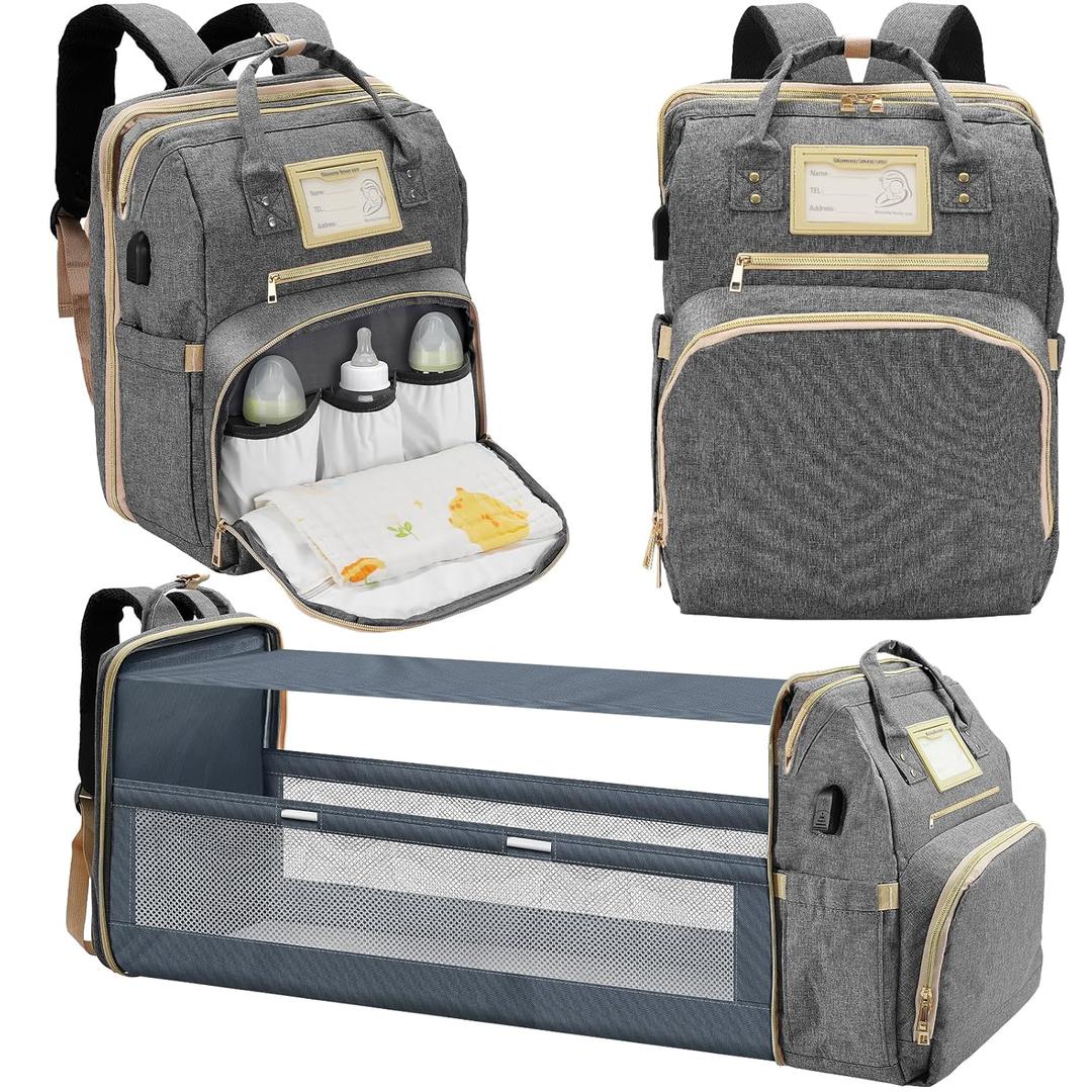 Lenski Diaper Bag Backpack, Baby Shower Gifts for New Mom, Baby Registry Search, Newborn Diaper Bag with Changing Station and USB Charging Port, Toddler Travel Essential, Large Capacity Nappy Bag (Light Grey)
