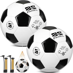 Shappy 2 Pcs Soccer Balls Bulk with Pump, Mesh Bag Official Size 3 4 5 Indoor Outdoor Colorful Soccer Ball for Practice Game Sport Soft Gift for Child Adult Back to School (Black, White)