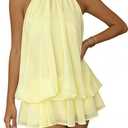 AXX Women's Chiffon Halter Mini Dress Backless Ruffle A-Line Yellow | Lightweight fabric; summer parties; wedding guests; date nights; adjustable tie back; breezy flowy fit (Yellow, M)