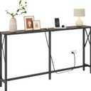 Console Table with Oulets and USB Ports, 55.1" Sofa Table Behind Couch, Industrial Long Skinny Stand for Hallway, Living Room, Bedroom, 6.5 Feet Power Cord, Rustic Brown