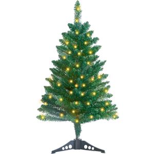 3FT Artificial Christmas Tree with Lights Lighted Green Tabletop Christmas Tree with Plastic Stand Light Up Battery Operated Xmas Pine Tree for Party Supplies Holiday Home Decoration