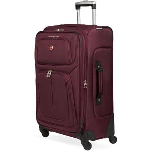 SWISSGEAR Sion Softside Expandable Spinner Luggage Durable Lightweight Travel Suitcase, Merlot, Checked-Medium 25-Inch