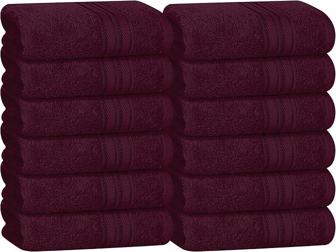 BOUTIQUO Ultra Soft Cotton 6 -Piece Hand Towel Set 16x24 Inch, Ideal for use in Bathroom, Kitchen, Gym, Spa & General Cleaning, Compact & Lightweight Multi Purpose Hand Towels - Burgundy