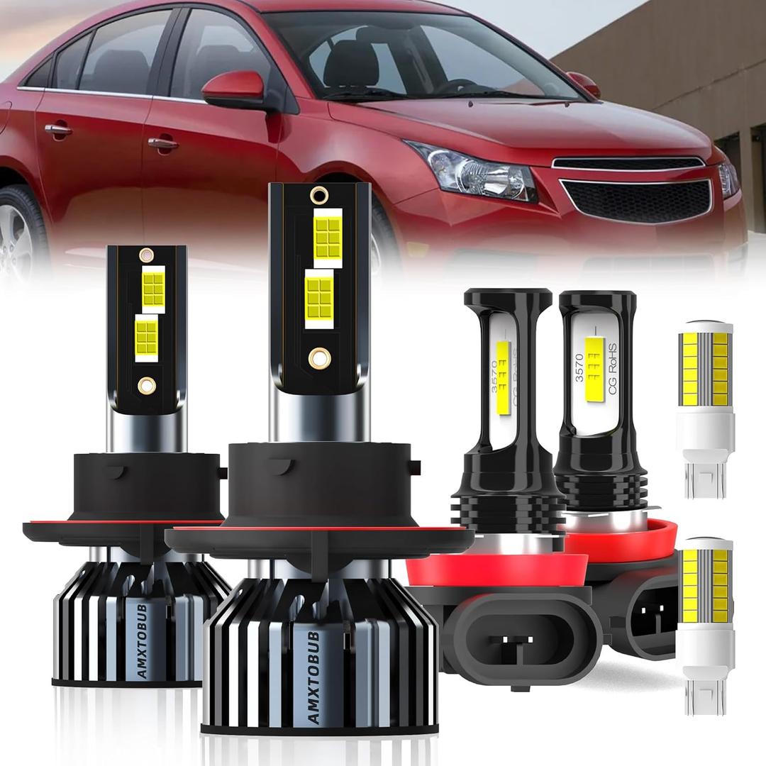 For Chevrolet Chevy Cruze 2011-2015 Light Bulb Combo, 9008/H13 High Low Beam + H11/H8/H9 Fog Lights + Turn signal Lights, Pack of 6