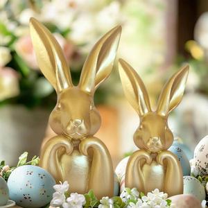 Easter Decorations for Home,Mini Resin Golden Bunnies Spring Sculpture Tabletop Ornament,Brass Rabbit Decor for Spring Home Decor, Vintage Resin Bunnies for Table Centerpieces Mantel Decorations