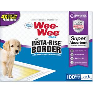 Four Paws Wee-Wee Super Absorbent Unscented Pee Pads for Dogs & Puppies with Insta-Rise Border, Leak-Proof Dog Housebreaking Potty Training Floor Protection, 22" x 23", 100 Count