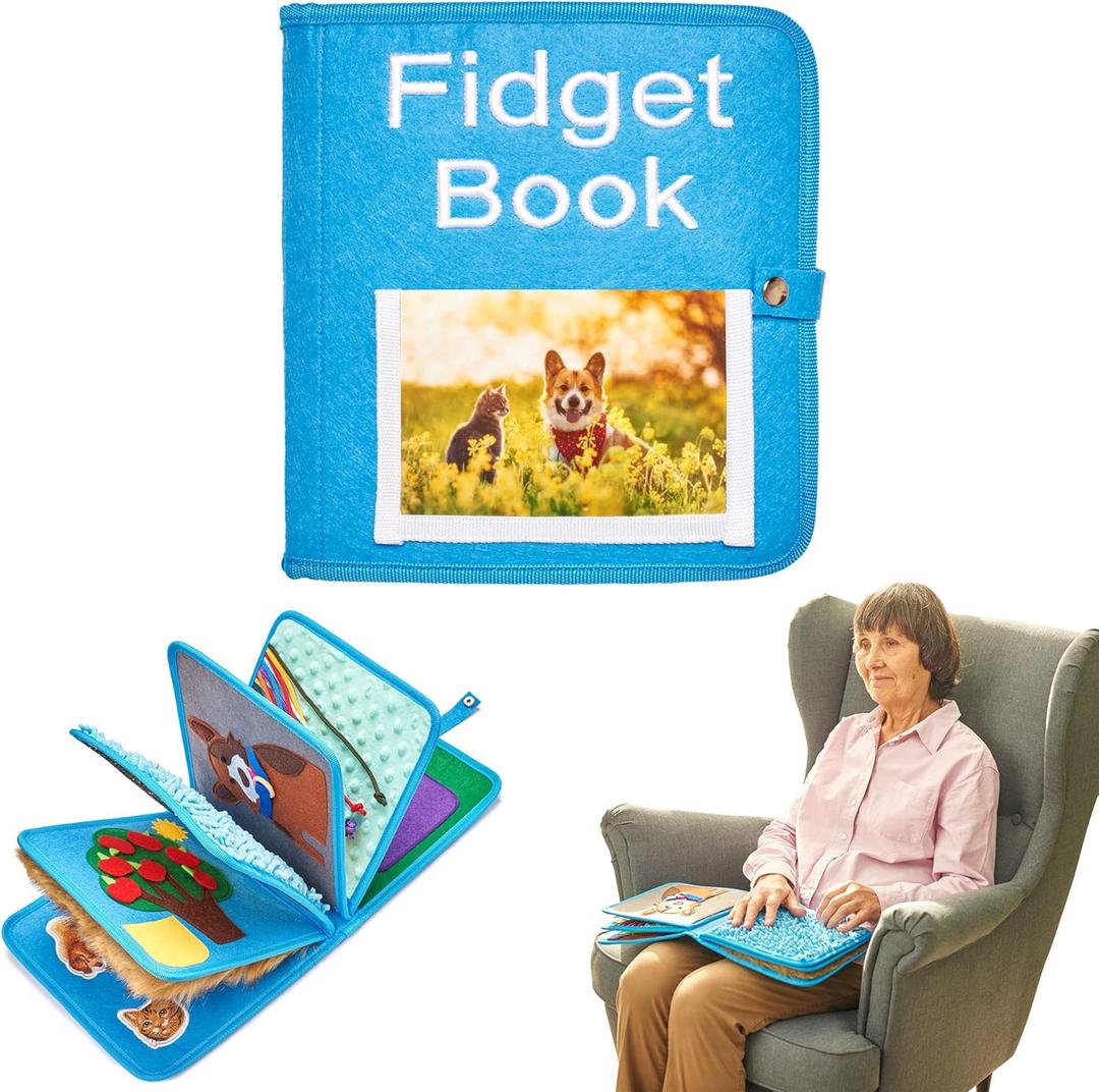 Fidget Book for Elderly | Fidget Blanket for Dementia | Dementia Products for Elderly | Gift and Activities for Seniors with Alzheimer's | Sensory Fidget Book (Blue)