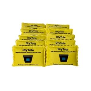 DryTote Rechargeable Desiccant Pack (10 Pack), Ultimate Moisture Absorption, Color Change Indicator, Safe Storage Protection, Large Capacity 200 Gallons, 100g, Yellow