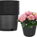 findmall Short 2 Gallon Premium Nursery Plastic Planter Flower Herb Vegetable Garden Grow Pots with Drainage Holes for Outdoor and Indoor Use, Black, 10 Pack