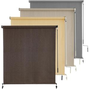 AOSKY Outdoor Roller Shades for Porch Privacy, Cordless Patio Roll Up Blinds with Spliced Pole Design, UV Blocking for Deck, Balcony, Backyard (96x72 Inch, Mocha)