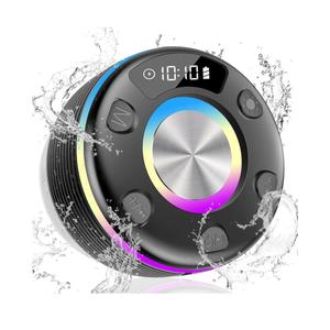 OYIB Bluetooth Shower Speaker, Portable Bluetooth Speaker 360° HD Sound, RGB Lights, IPX7 Waterproof Wireless Speaker with Suction Cup and Mic, Shower Radio for Party/Outdoor/Travel/Gifts/Black