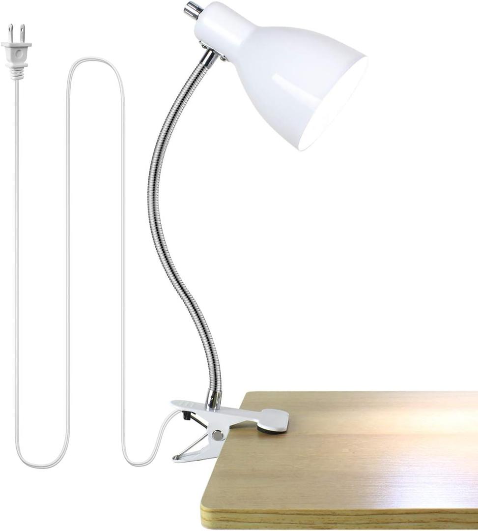 Desk lamp Eye-Caring Table Lamps, 360Rotation Gooseneck Clip on Lamp Reading Light Portable Reading Book Light Clamp Study Desk Lamps for Bedroom and Office Home Lighting (White)