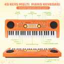 Kids Piano Keyboard with Microphone, 49 Keys Portable Electronic Piano Keyboard for Kids Beginners Ages 3 4 5 6 7, Toy Music Keyboard Birthday Xmas Gift for Girls Boys, Orange