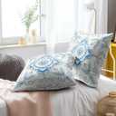 Boho Chic Blue White Floral Throw Pillow Covers Set of 2 Ultra-Soft All-Season Pillow Shams with Hidden Zipper,Durable for Sofa Bed Car Decor & Gift Luxury 18x18IN