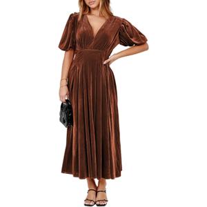 Women's Velvet Maxi Dress Formal Dresses for Wedding Guest Dress (Large, P#velvet- brown)