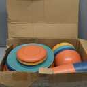 40-Piece Unbreakable Plastic Wheat Straw Dinnerware Set - Multi Color, 8-Person Dish Set for Dinner, Plates, Bowls, Cups & Appetizer Plates - Perfect for Outdoor Camping