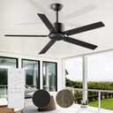 Obabala 60 in Black Ceiling Fan No Light with Remote Control, Outdoor Ceiling Fans without Light, 5 Blades, 6 Speed Reversible DC Motor Modern for Patios, Garage, Bedroom, Porch (Black), Large-60"