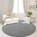 FlyDOIT Round Area Rugs for Bedroom Living Room, 4x4 Grey Super Soft Comfy Thickened Memory-Foam Indoor Circle Carpets, Modern Aesthetic Minimalist Carpet for Boys Girls Adults Nursery Home Decor