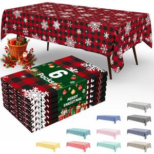 misaya 6 Packs Christmas Buffalo Disposable Table Cloth, 54 x 108 Inch Waterproof Plastic Tablecloth, Rectangle Black Red and White Checkered Table Covers for Picnic, Birthday, Party