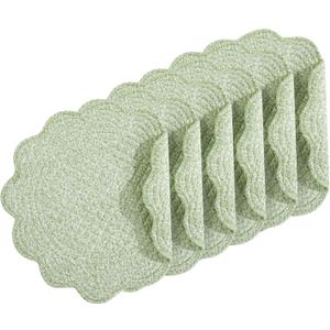 HOMBYS Quilted Placemats Set of 6 Washable Round Placemats for Kitchen Table-100% Cotton Fabric 13 Inch Round Table Mats, Cotton Fabric with Microfiber Filling, (13"x13", White & Green Flower)