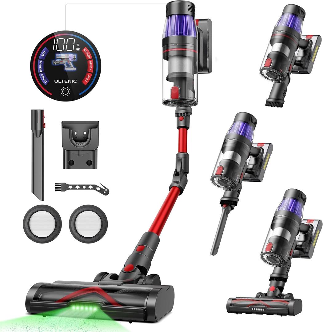 Ultenic Cordless Vacuum Cleaner, 550W/50Kpa, 60Mins Runtime, Stick Vacuum Cordless Rechargeable with 180Bendable Wand, Anti-Tangle Brush, Vacuum Cleaners for Home/Pet Hair/Carpet/Floor U16