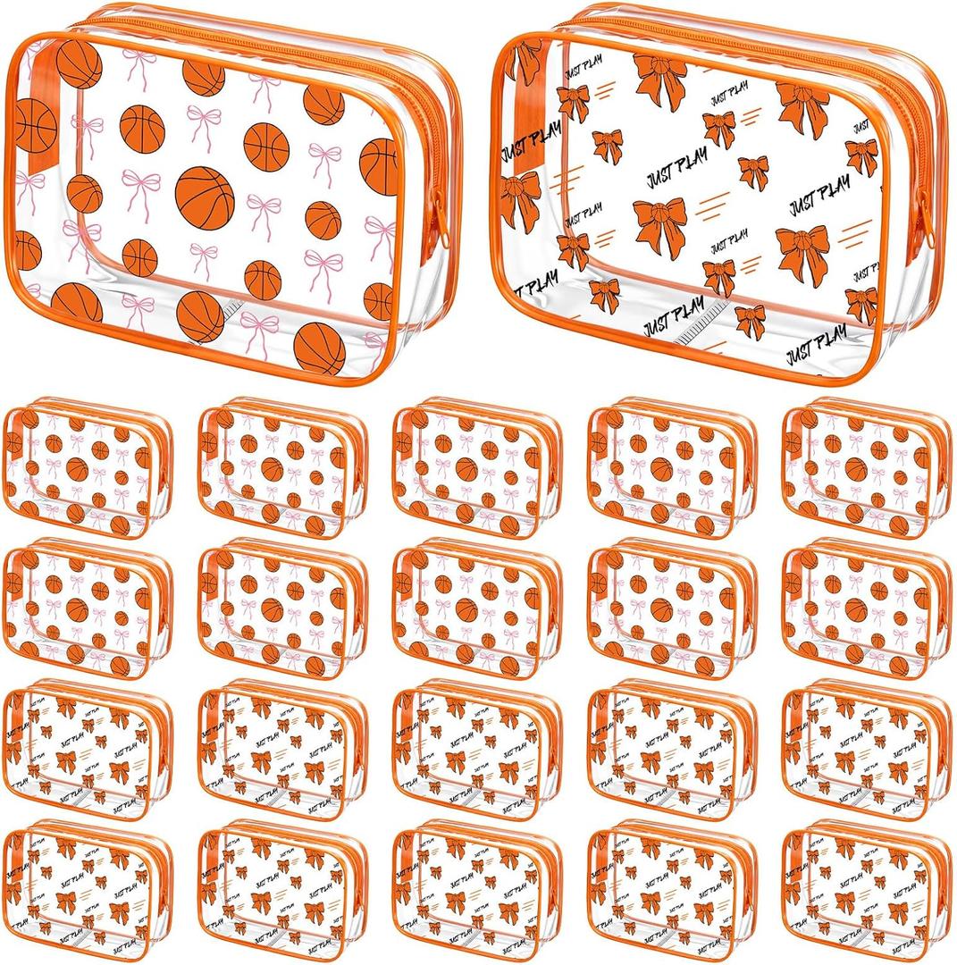 24 Pcs Basketball Clear Makeup Bag for Team Gift Party Favor Basketball Goodie Bags with Zipper for Woman Team Gifts Sport Birthday Decorations Supplies