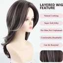 XIUFAXIRUSI XIUFAXIRUSI Long Layered Wavy Wigs for Women Synthetic Natural Hair Wig Dark Brown Mix Grey Highlights Wavy Hair Wigs Heat Resistant Synthetic Halloween Costume Wig,Dark Brown Mix Grey
