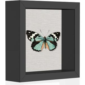 5x5 Shadow Box Picture Frame with Soft Linen Back - Metal Push Pins Included, Memory Box Display Case for Memorabilia Flower Awards Medals Wedding Photos, Black