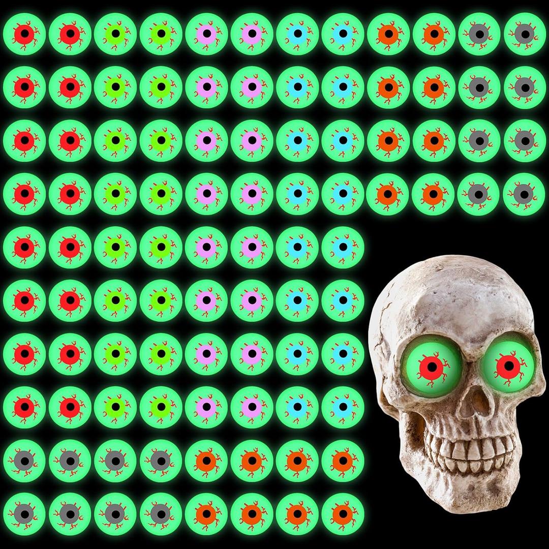 96 Pcs Halloween Eyeballs Luminous Mini Resin Eyeballs Glow in The Dark Eyeball Bulk Scary Horror Realistic Tiny Fake Eyeball Crafts for Halloween Party Favor(Cute)