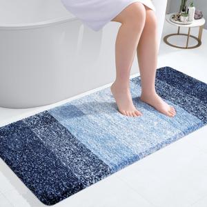 OLANLY Bathroom Runner Rugs Mat 47x20, Extra Soft Absorbent Microfiber Bath Rugs, Rubber Backing, Quick Dry, Washable Long Bath Mats for Bathroom Floor, Tub and Shower, Home Decor Accessories, Navy