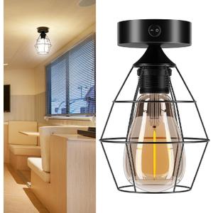 Vintage Black RV Light Fixtures, 12V Ceiling Light with ON/Off Switch, E26 Base for Camper, Motorhome, Trailer, and Boat,Classic Retro Style Interior Lighting,12-24V (Without Bulb)
