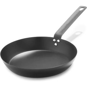 Merten & Storck Pre-Seasoned Carbon Steel 10 Frying Pan Skillet, Use on Induction, Stove and Grill, Durable, Even-Heating, for Searing, Grilling, Oven Use, and Campfire, Indoor/Outdoor (Black)