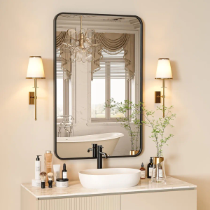 18x28 Black Rectangle Bathroom Mirrors for Over Sink, Bathroom Vanity Mirror for Wall, Black Metal Frame Rectangular Mirror for Restroom Powder Room Toilet, Shatterproof, Tempered Glass