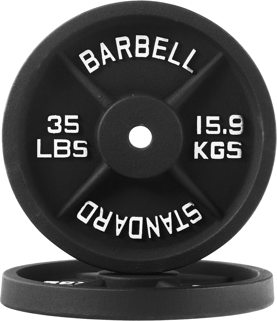 Cast Iron Plate Weight Plate for Strength Training and Weightlifting, 1-Inch Center (Standard), 35LB (Set of 2)