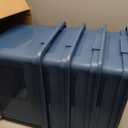 IRIS USA File Box Plastic File Organizer for Letter/Legal File, Document Box, Durable Storage Bin Tote with Secure Latching Lid, Stackable, BPA-Free, Eco Friendly, Sustainable, Navy/Gray 35 Qt. 4 Pack