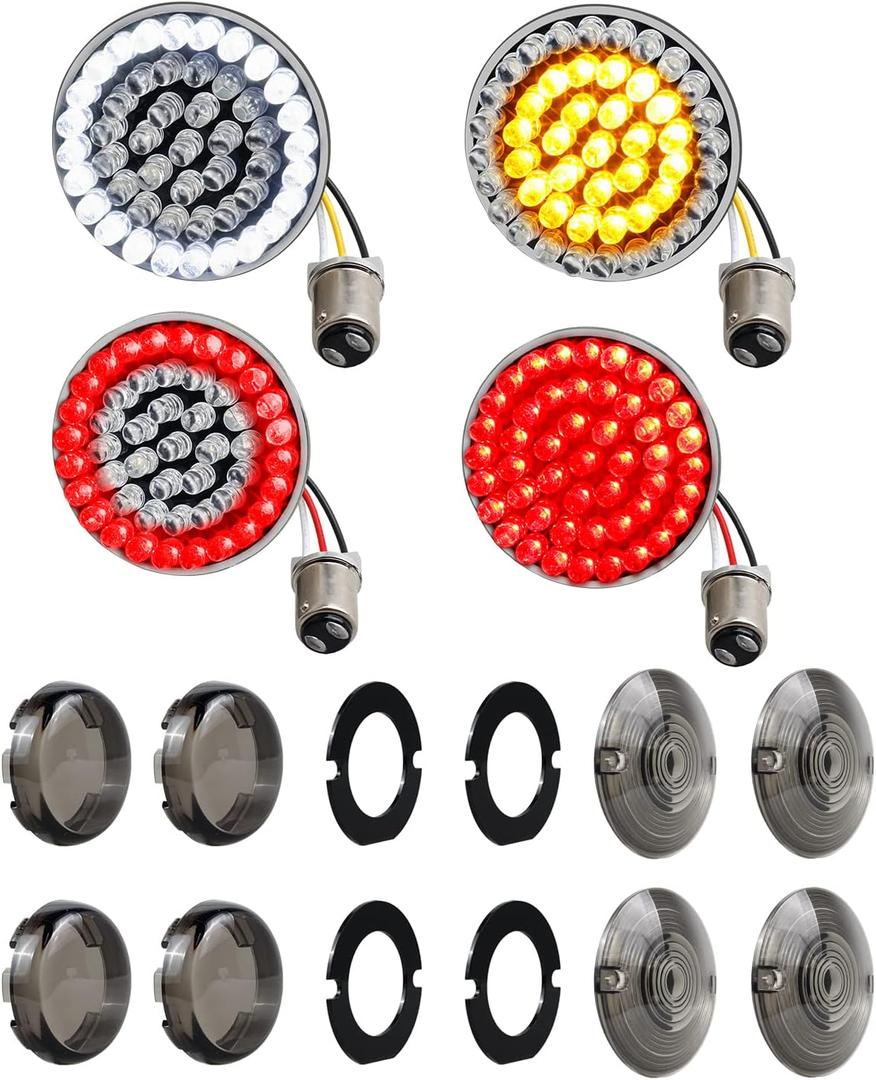 NTHREEAUTO 1157 LED Front Rear Turn Signals, 2 Inch Bullet + 3-1/4 Inch Flat Smoked Turn Signal Light Lens Compatible with Harley Touring Dyna Sportster Softail Road King Street Glide 1986-2023 (Diode)