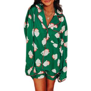 Aonoapll Women Christmas Pajamas Shorts Set Cute Patterned Long Sleeve Shirts and Shorts 2 Piece Pjs Sleepwear Loungewear (Small, Aa Green)