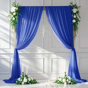 MODFUNS Royal Blue Chiffon Curtain Drapes 29x120 Inch 2 Panels Sheer Curtains Backdrop Wedding Drapes for Backdrop Tulle Backdrop Panels for Wedding Background Curtains for Stage