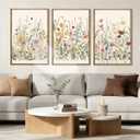 BINCUE Wildflower Wall Art Large Floral Wall Painting Neutral Print Pictures Decor for Living Room Bedroom Bathroom 3 Panel 36x24 Inches