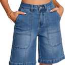Sidefeel Womens Jean Shorts High Waisted Stretchy Wide Leg Bermuda Denim Shorts Casual Loose Fit Summer Jorts with Pockets (10, Blue)