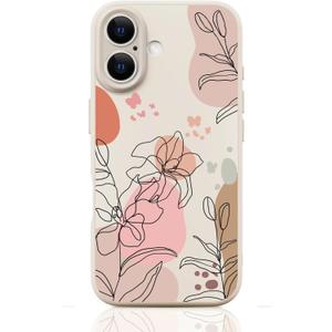Silicone Phone Case for iPhone 16 Compatible with Magsafe, Boho Retro Modern Vintage Cute Lily Floral Flower Spring Summer Designer Shock Proof Heavy-Duty Protection for Women Girls Men (White)