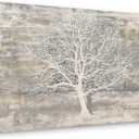 Yihui Arts Tree Of Life Canvas Wall Art Hand Painted Grey White Beige Paintings Modern Abstract Forest Pictures Artwork for Living Room Bedroom Office Decoration (20x28IN)