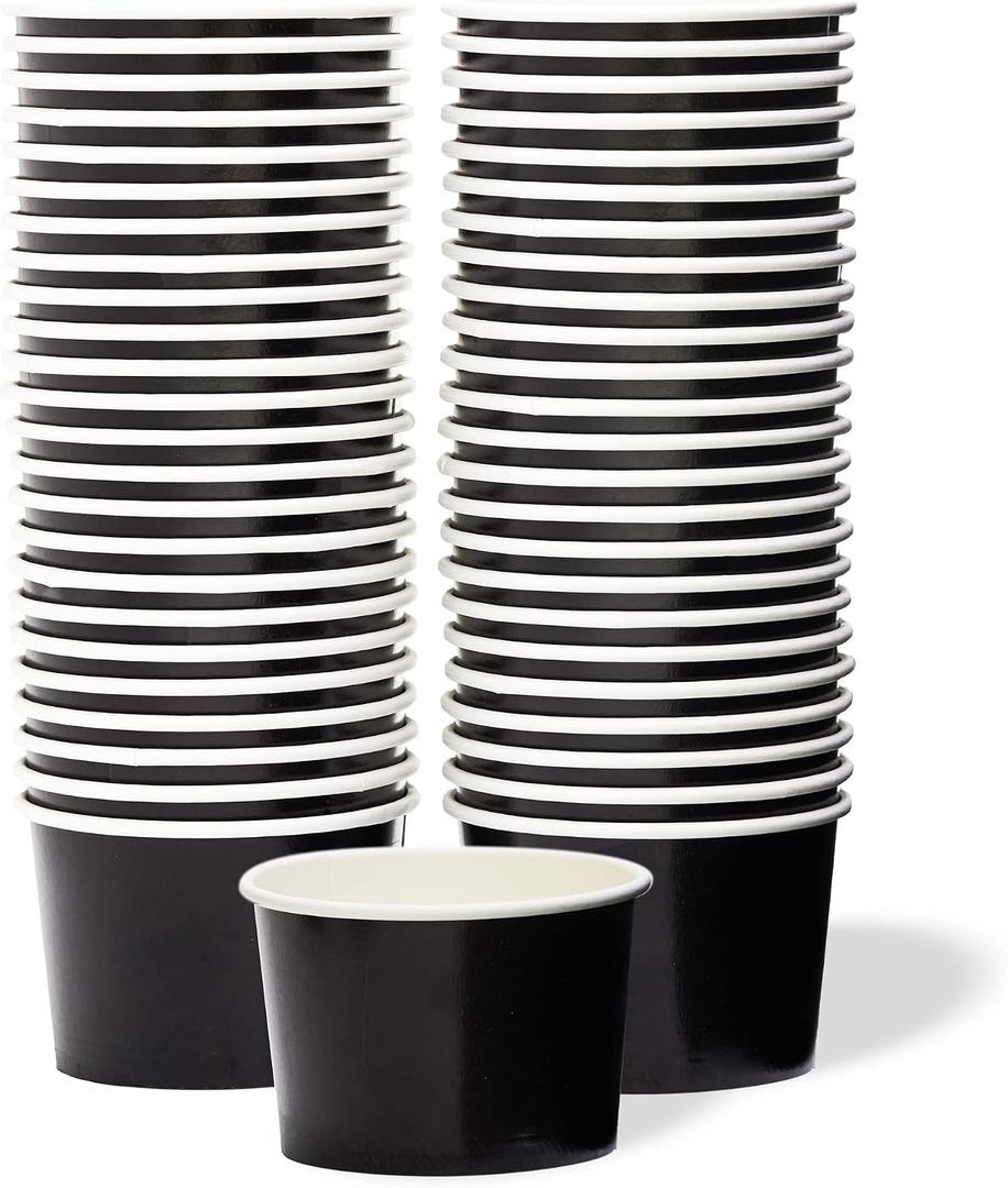 MATICAN Paper Ice Cream Cups - 50-Count 9-Oz Disposable Dessert Bowls for Hot or Cold Food, 9-Ounce Party Supplies Treat Cups for Sundae, Frozen Yogurt, Soup, Black