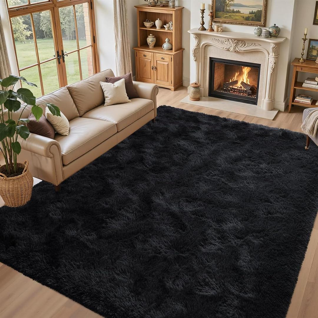 5x7 Black Area Rugs for Living Room, Large Fluffy Shag Bedroom Rugs NonSlip, Ultra Soft Plush Carpet for Nursery Kids PlayRoom Dorm Office Indoor Modern Carpets