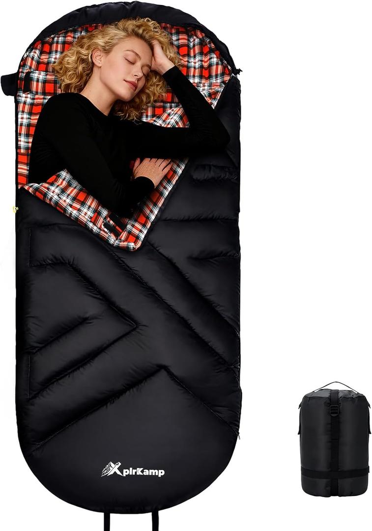 Cotton Flannel Sleeping Bag for Adults,4 Season Extra Wide Big&Tall XXL Portable Sleeping Bags for Warm Cold Weather Winter,Camping SleepingBag with Compression Sack,Hiking Backpacking,Indoor Outdoor